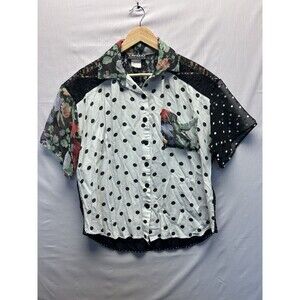 Vintage Capezio Women’s Button Up Blouse Polka Dot Floral Lace Medium